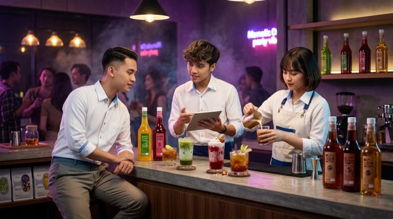 Tim barista Flavorich menyajikan minuman bersama jajaran produk kolaborasi